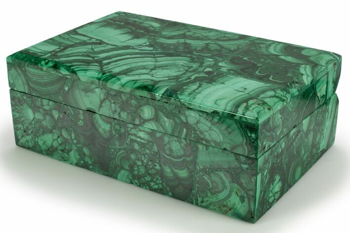 Flowery, Hinged Malachite Jewelry Box - DR Congo #303445